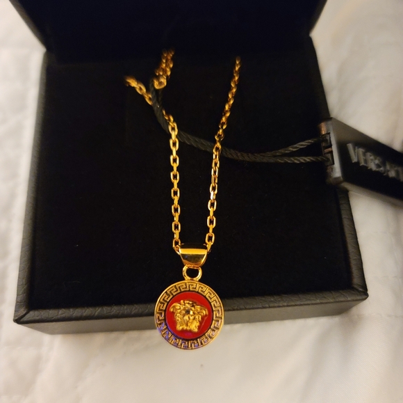 Versace Jewelry - VERSACE Necklace Greca Motif Medusa Resin Charm Adjustable Chain BNWT